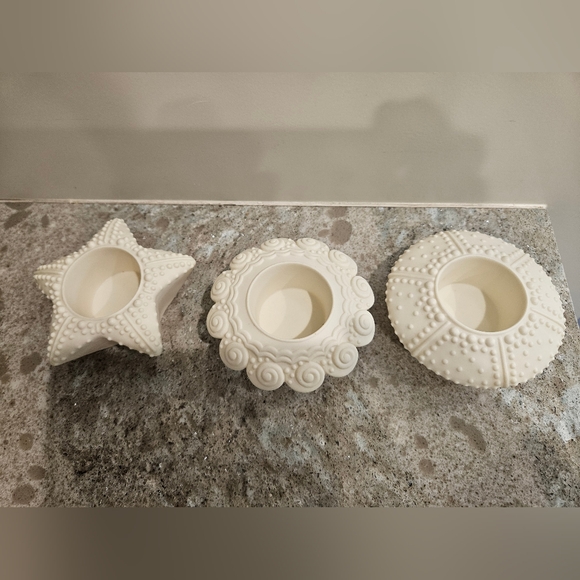 NIB Partylite Tea Votive Sea Drifters Bisque Candle Holders Set of 3 - Picture 4 of 14